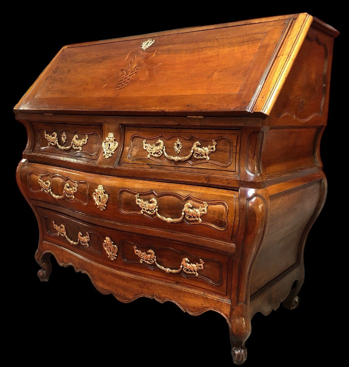 Commode Bordelaise Dite Scriban En Noyer Et Acajou époque Louis XV-photo-2