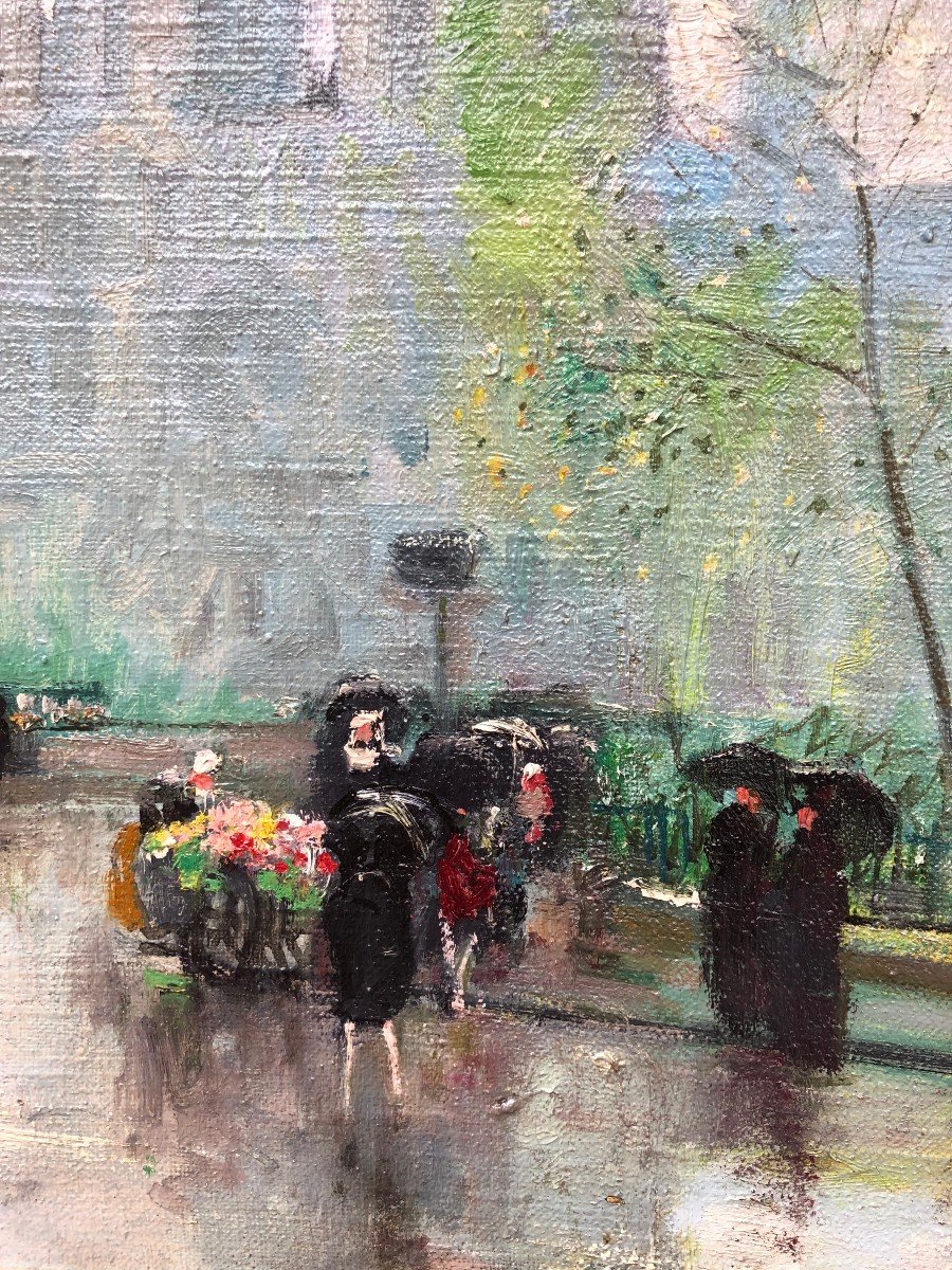 Herve Jules Langres The Flower Seller In Front Of Notre Dame Oil On Canvas Signed Certificate -photo-4