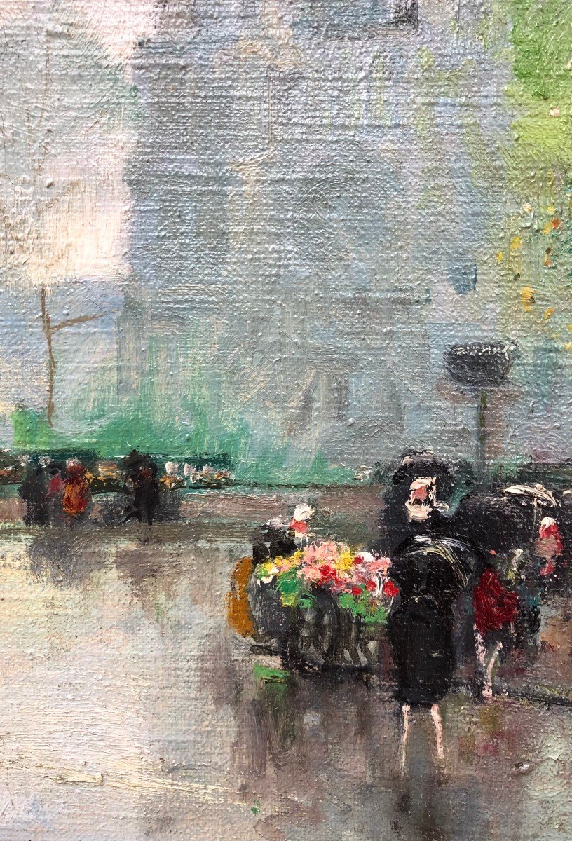 Herve Jules Langres The Flower Seller In Front Of Notre Dame Oil On Canvas Signed Certificate -photo-1