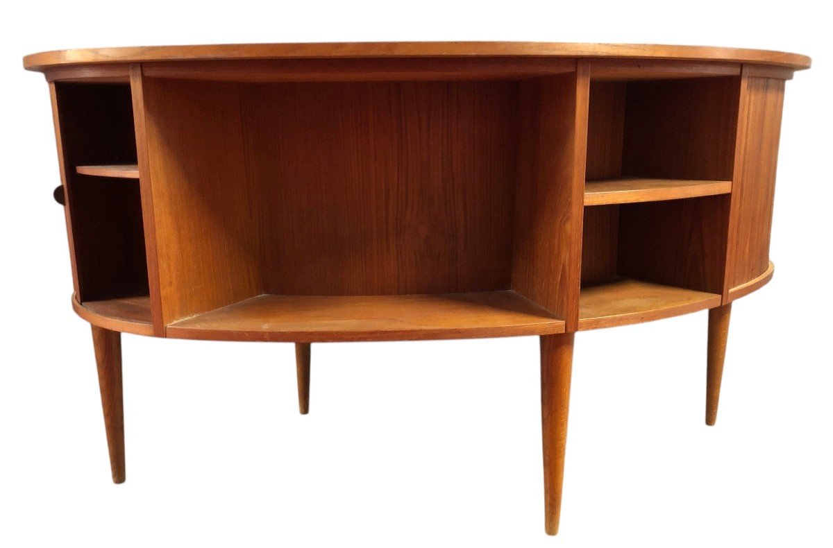 Scandinavian Vintage Teak Desk With Two Bar Compartments Designed By Kaï Kristiansen-photo-1