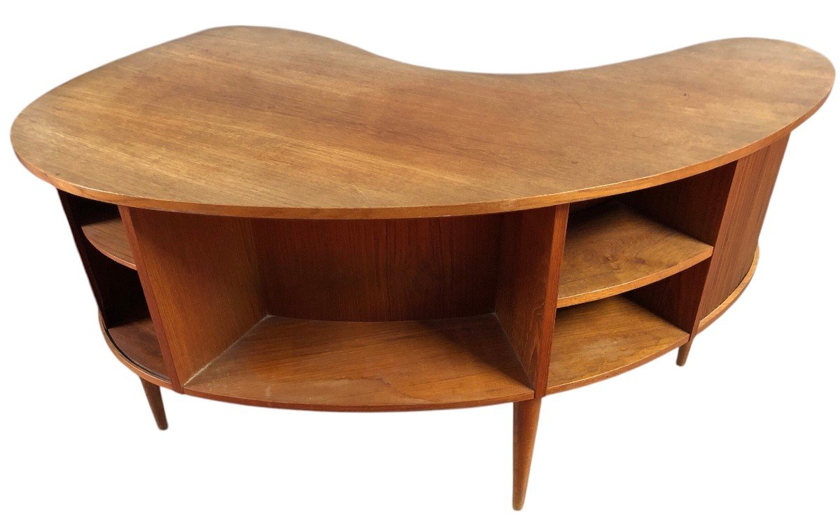 Scandinavian Vintage Teak Desk With Two Bar Compartments Designed By Kaï Kristiansen-photo-3