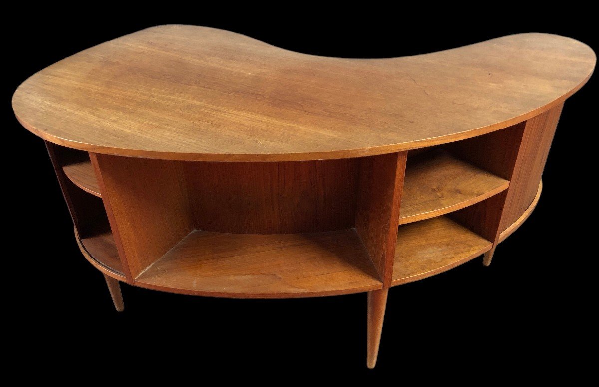 Scandinavian Vintage Teak Desk With Two Bar Compartments Designed By Kaï Kristiansen-photo-4