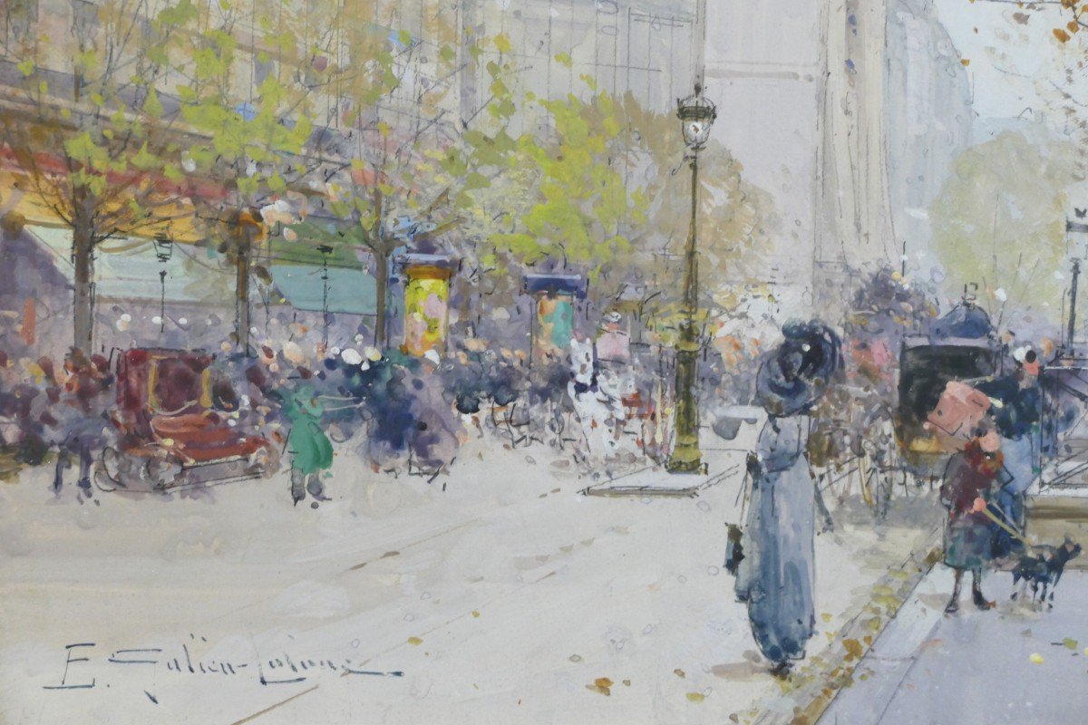 Galien Laloue Tableau 20è Paris Animation Sur Les Grands Boulevards Gouache Signée Certificat -photo-3