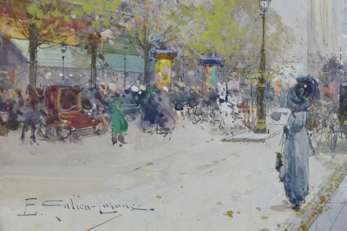 Galien Laloue Tableau 20è Paris Animation Sur Les Grands Boulevards Gouache Signée Certificat -photo-5