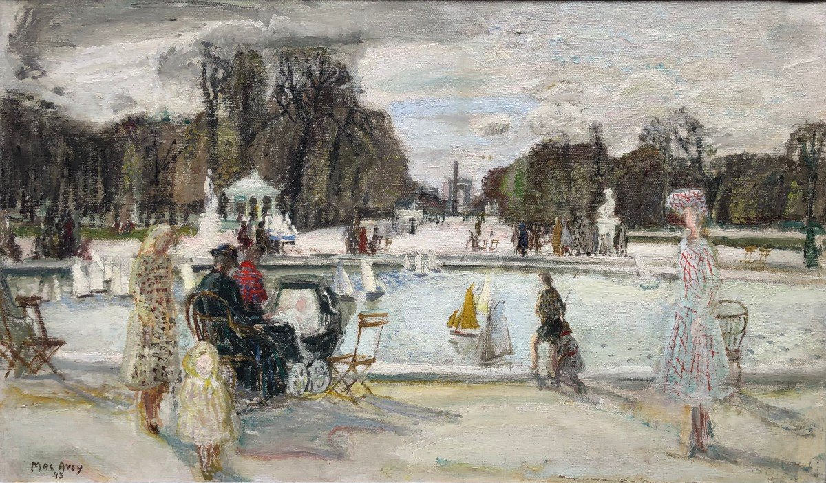 Macavoy Edouard Paris The Tuileries Garden Oil Canvas Signed Certificate Of Authenticity-photo-2