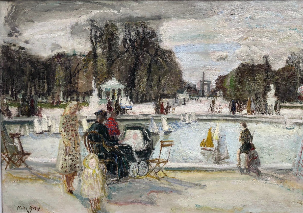 Macavoy Edouard Paris The Tuileries Garden Oil Canvas Signed Certificate Of Authenticity-photo-3