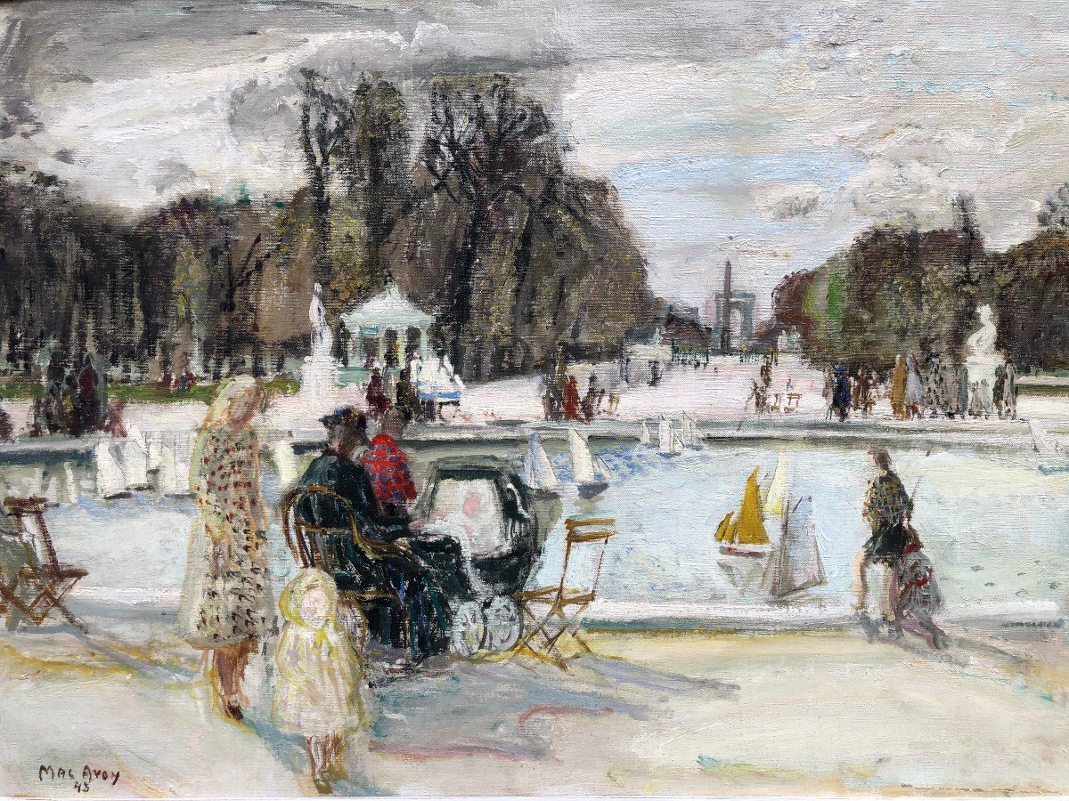 Macavoy Edouard Paris The Tuileries Garden Oil Canvas Signed Certificate Of Authenticity-photo-4