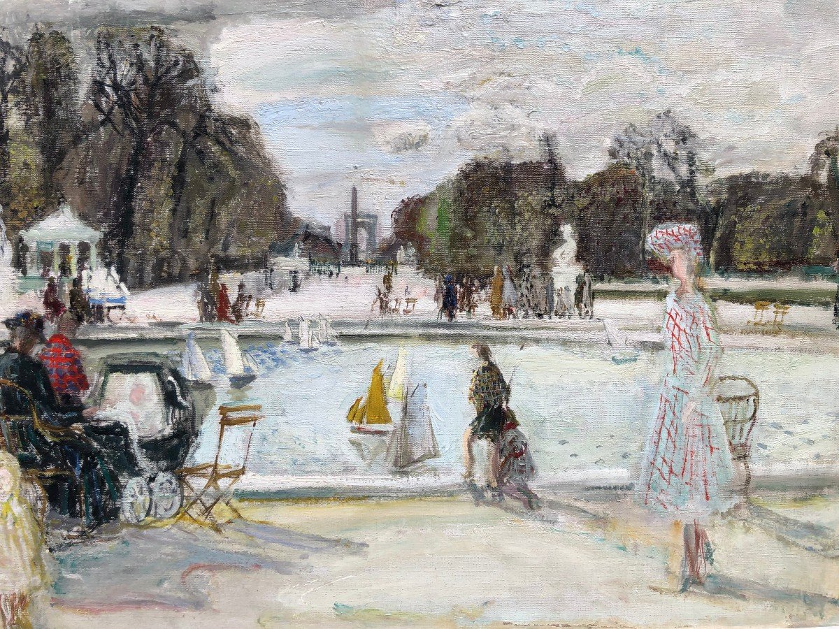 Macavoy Edouard Paris The Tuileries Garden Oil Canvas Signed Certificate Of Authenticity-photo-1