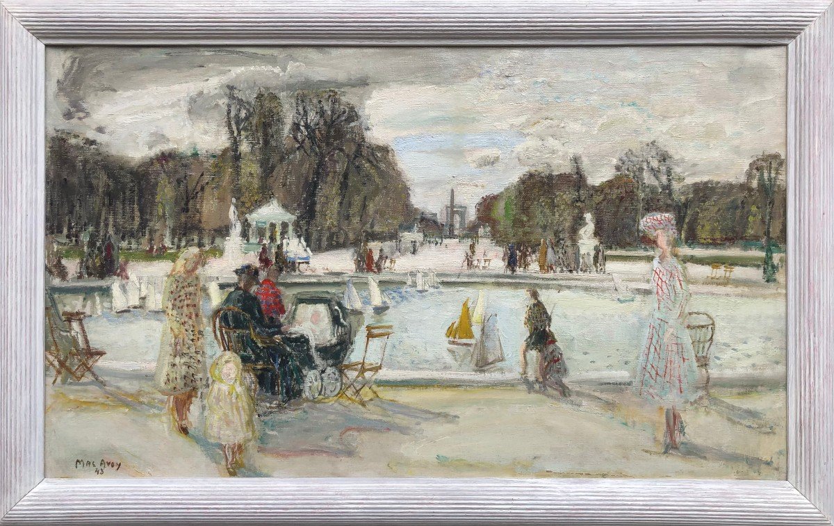 Macavoy Edouard Paris The Tuileries Garden Oil Canvas Signed Certificate Of Authenticity