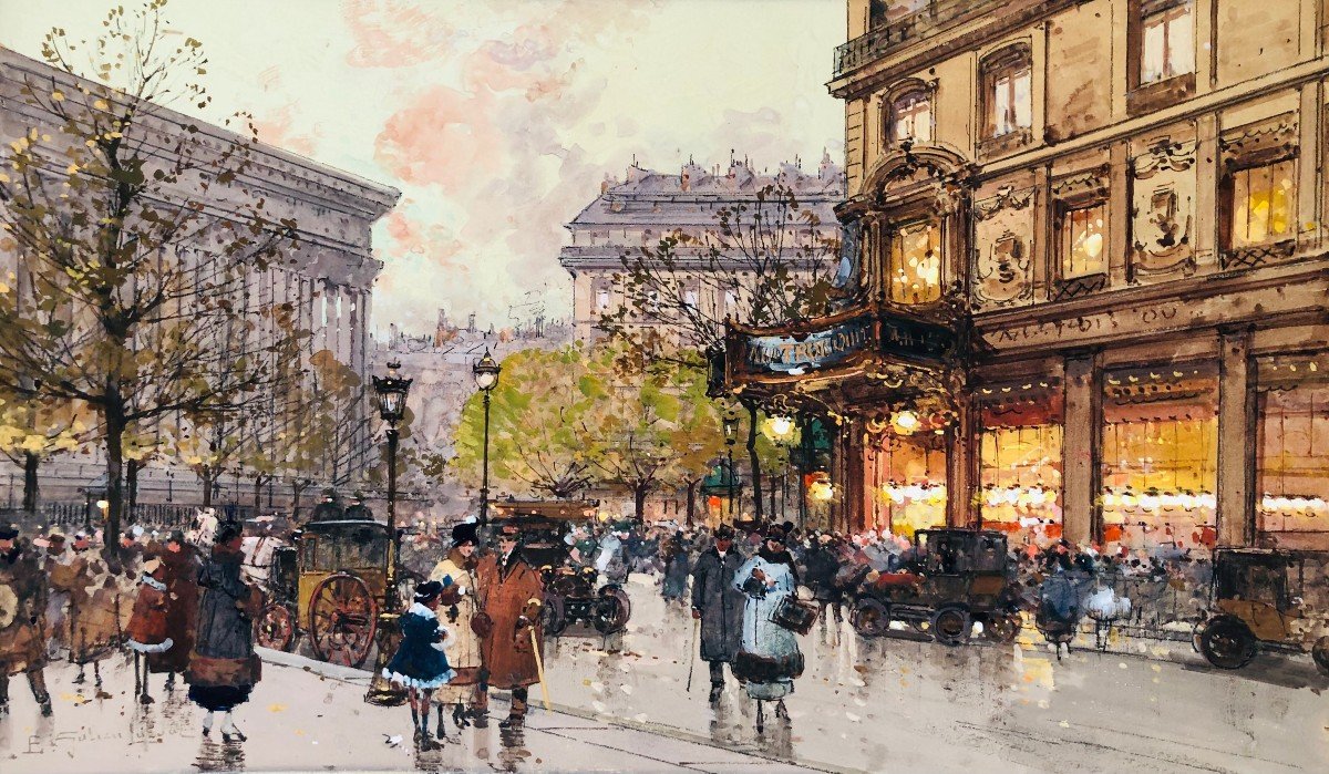 Galien Laloue Tableau 20è Paris Animation 3 Quartiers La Madeleine Gouache Aquarelle Certificat-photo-2