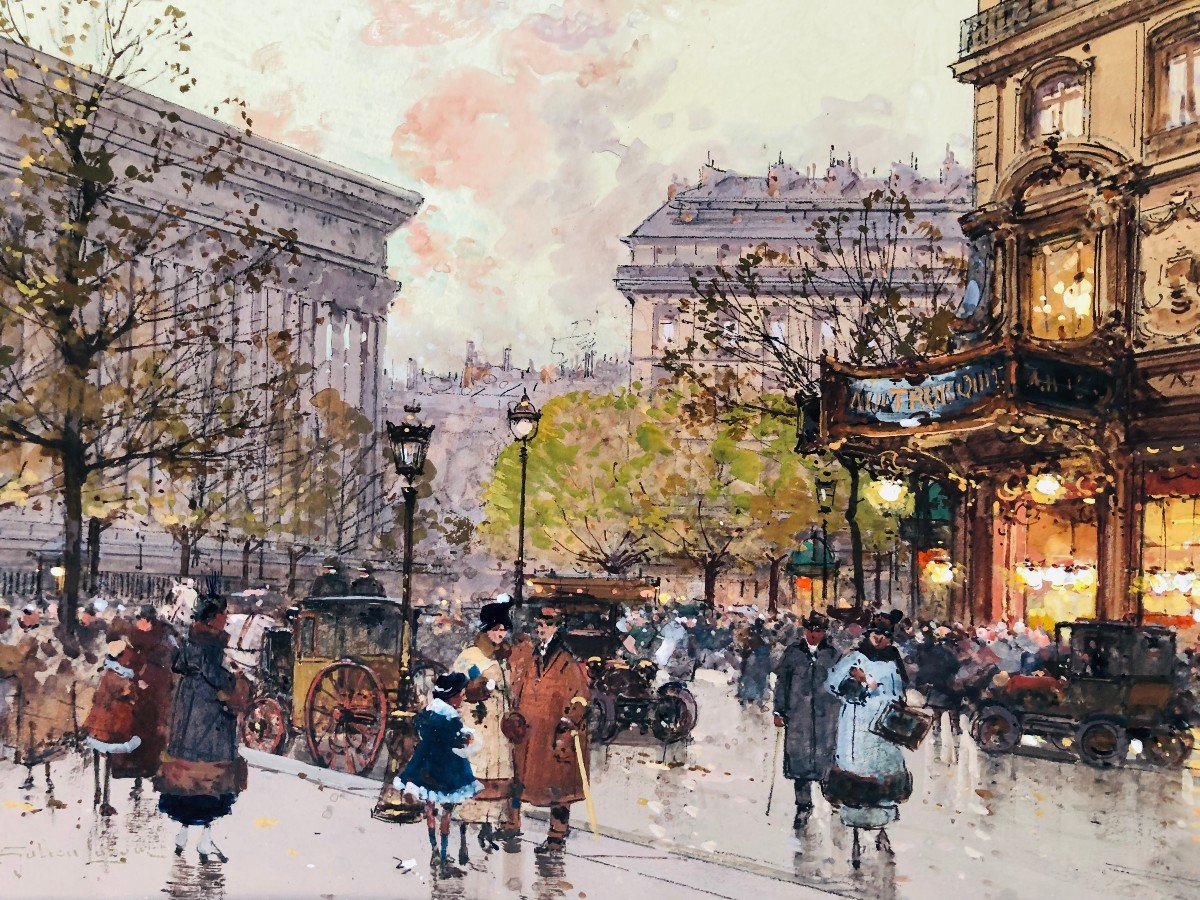 Galien Laloue Tableau 20è Paris Animation 3 Quartiers La Madeleine Gouache Aquarelle Certificat-photo-3