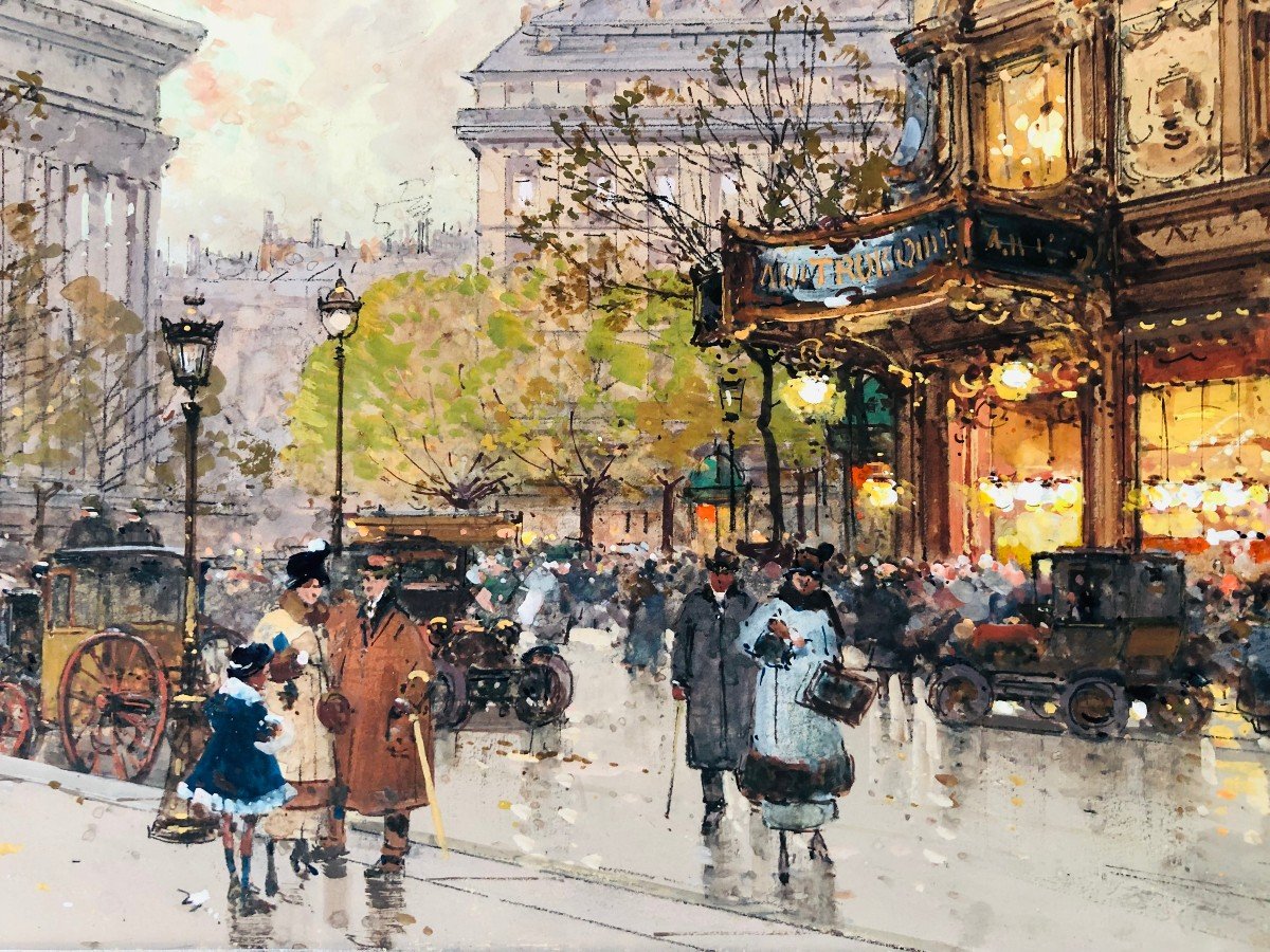 Galien Laloue Tableau 20è Paris Animation 3 Quartiers La Madeleine Gouache Aquarelle Certificat-photo-1