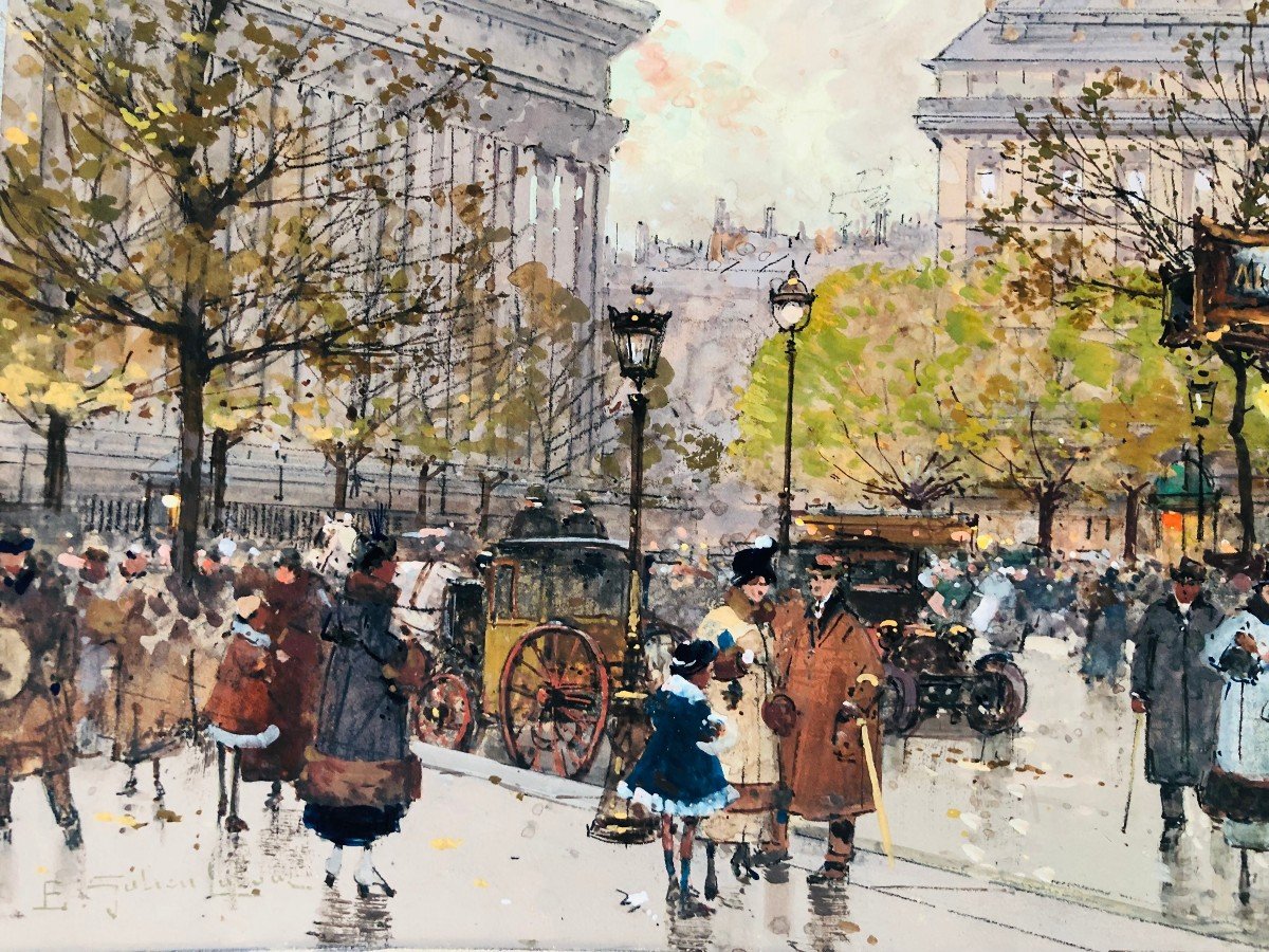 Galien Laloue Tableau 20è Paris Animation 3 Quartiers La Madeleine Gouache Aquarelle Certificat-photo-2