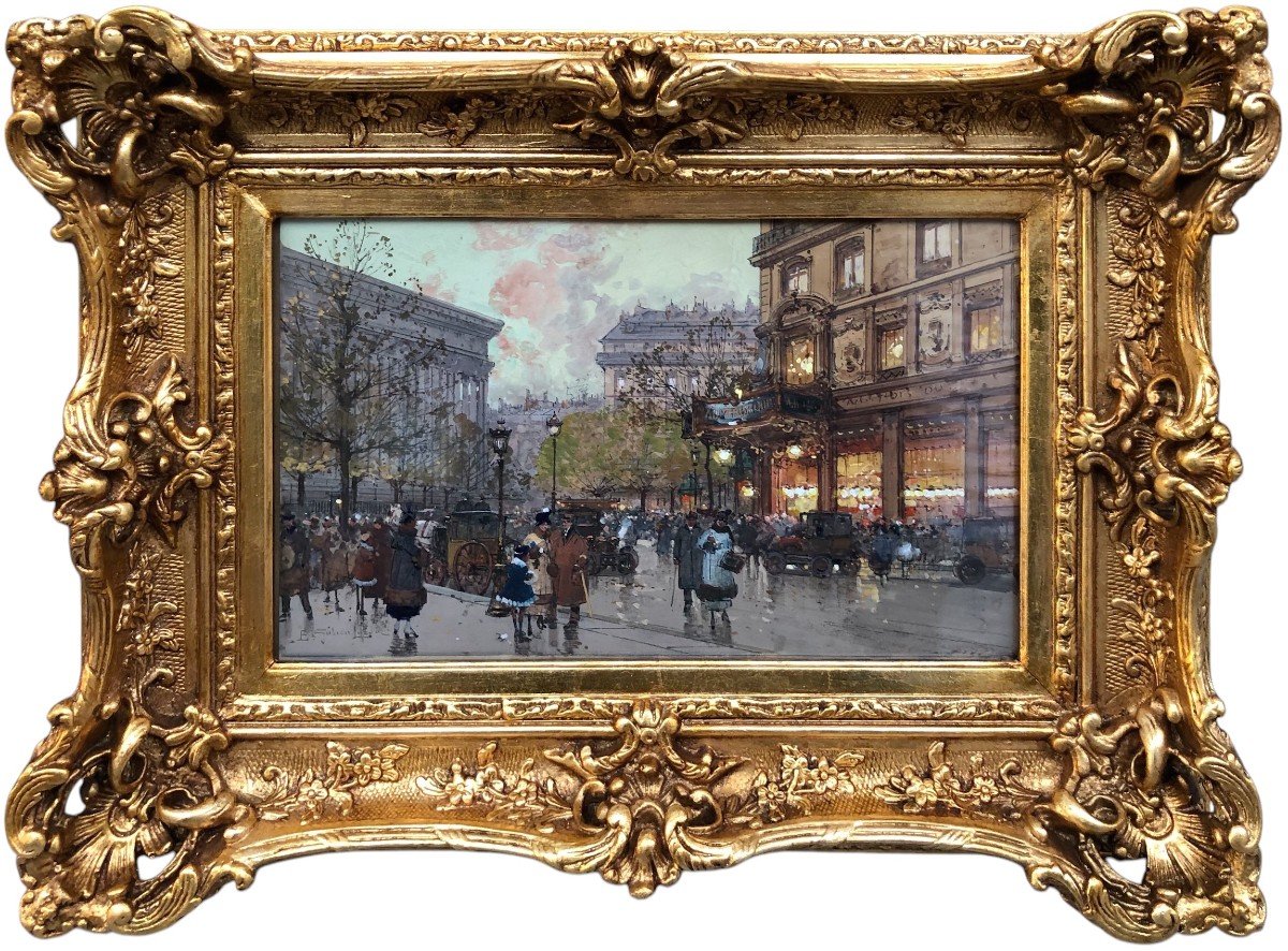 Galien Laloue Tableau 20è Paris Animation 3 Quartiers La Madeleine Gouache Aquarelle Certificat