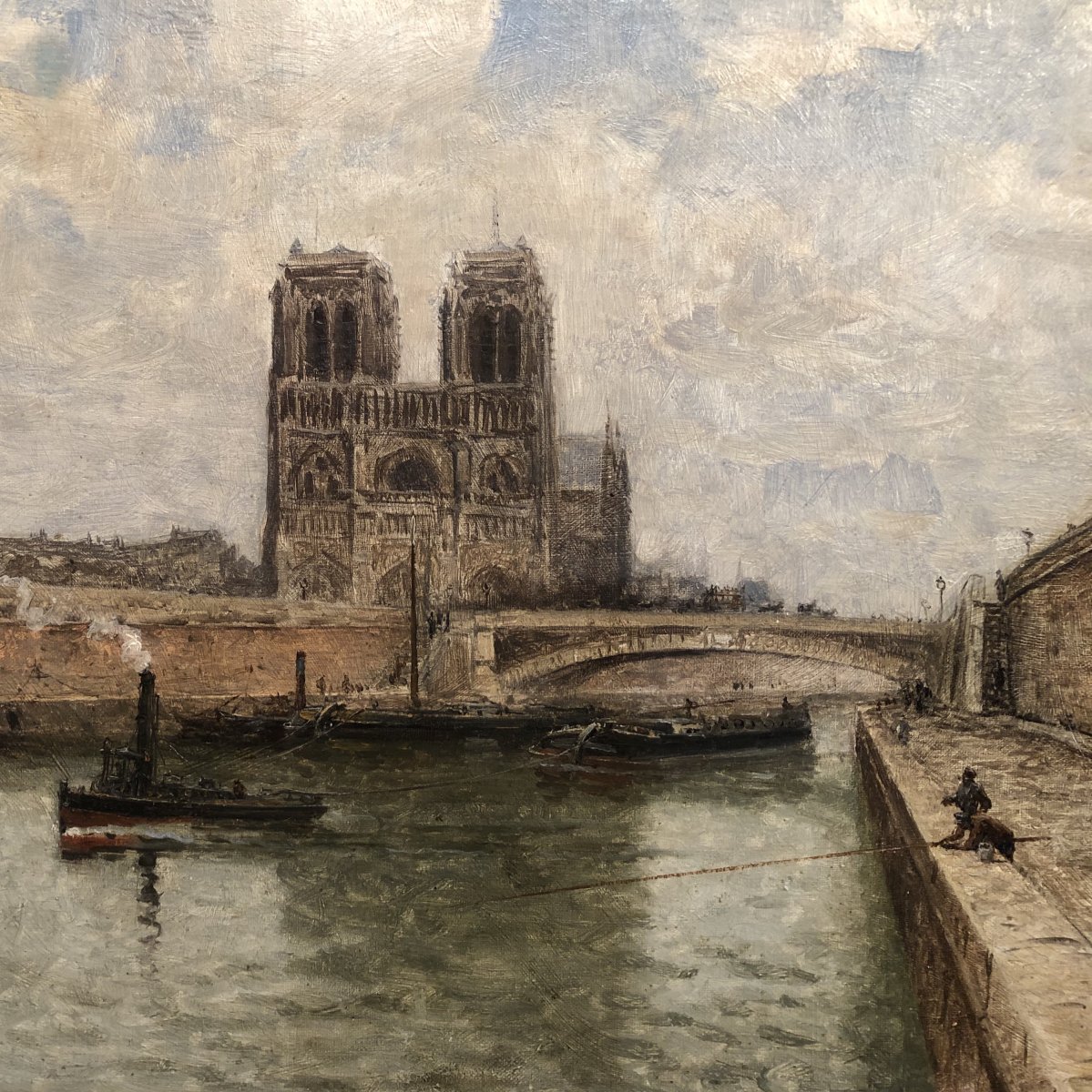 Frank Boggs American School 19th Paris Notre Dame And The Seine Oil On Canvas Signed Dated-photo-3