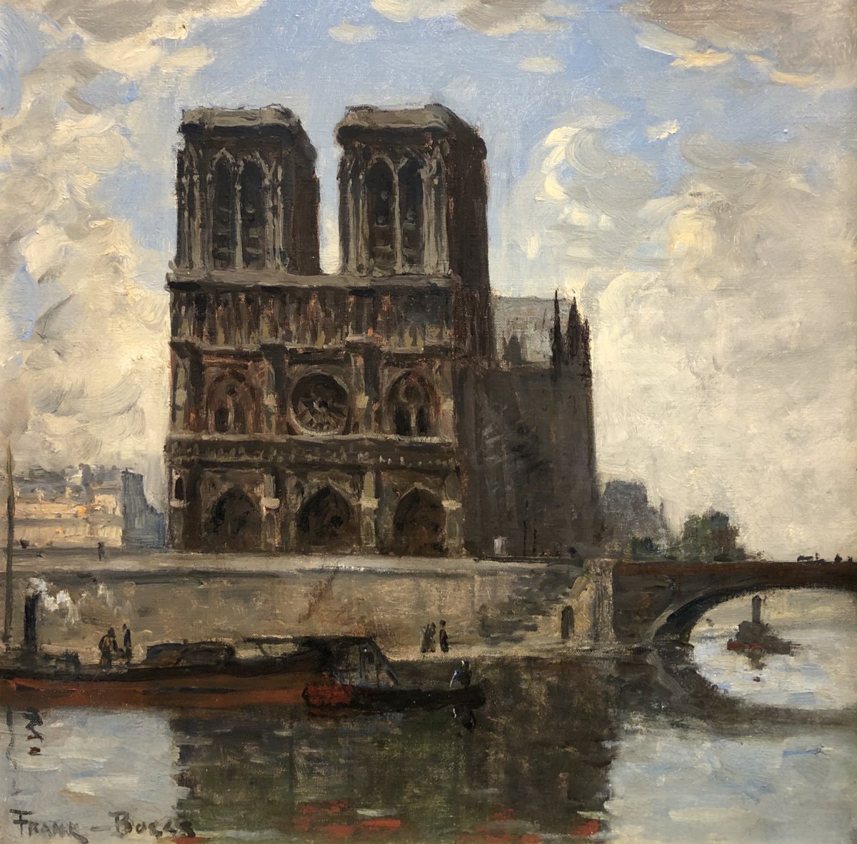 Frank Boggs Ecole Américaine Paris Notre Dame Et La Seine Huile Sur Toile Signée-photo-2