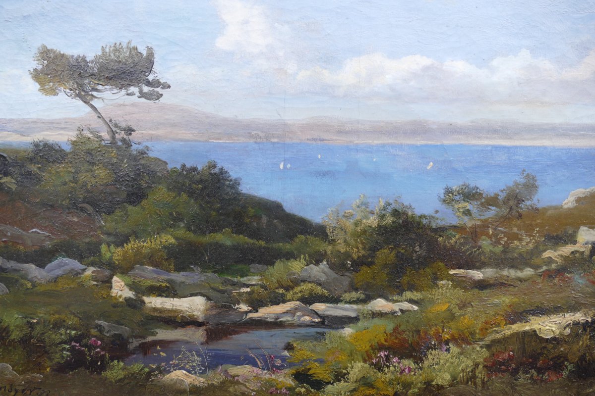 Lansyer Emmanuel Peinture 19ème Siècle Paysage De Méditerranée Huile Sur Toile Signée Et Datée-photo-2