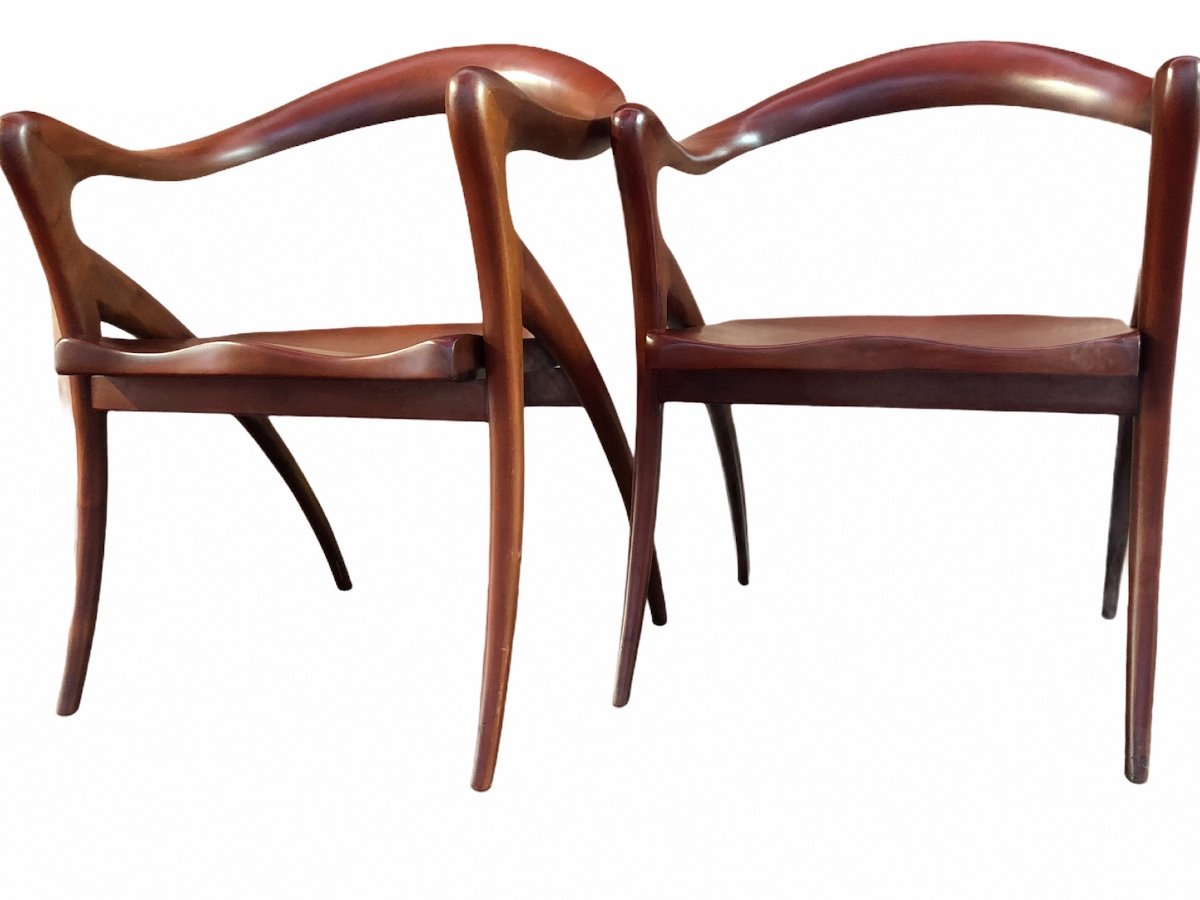 Pair Of Mahogany Armchairs By Olivier De Schrijver -photo-2