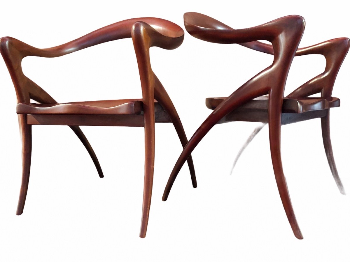 Pair Of Mahogany Armchairs By Olivier De Schrijver -photo-3