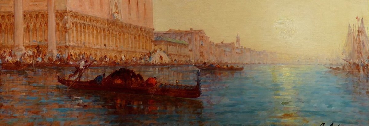 Calderon Charles Clément Painting Venice The Basin Of Saint Mark Sunny Oil Canvas Signed-photo-3