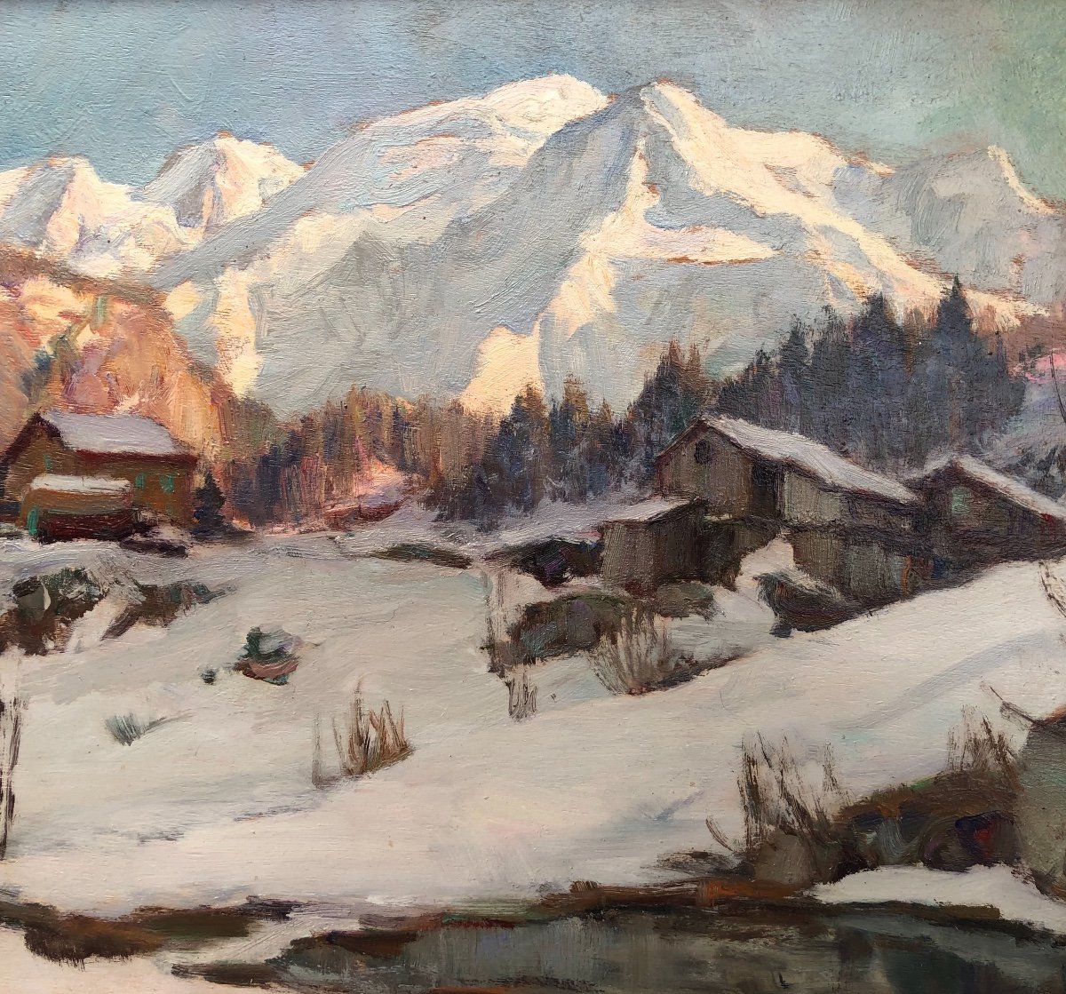 Abrate Angelo 20th Century Painting Sun On Mont Blanc Oil Signed Certificat-photo-2