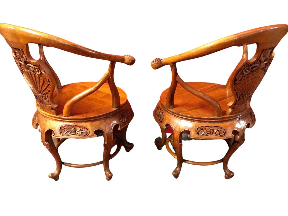 Pair Of Indochinese ? Armchairs In Elm From The 60s/70s-photo-3