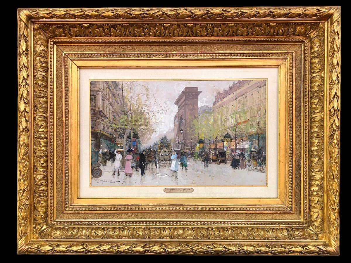 Galien Laloue Eugène French Painting 20th Paris Animation On The Grands Boulevard Gouache Signed