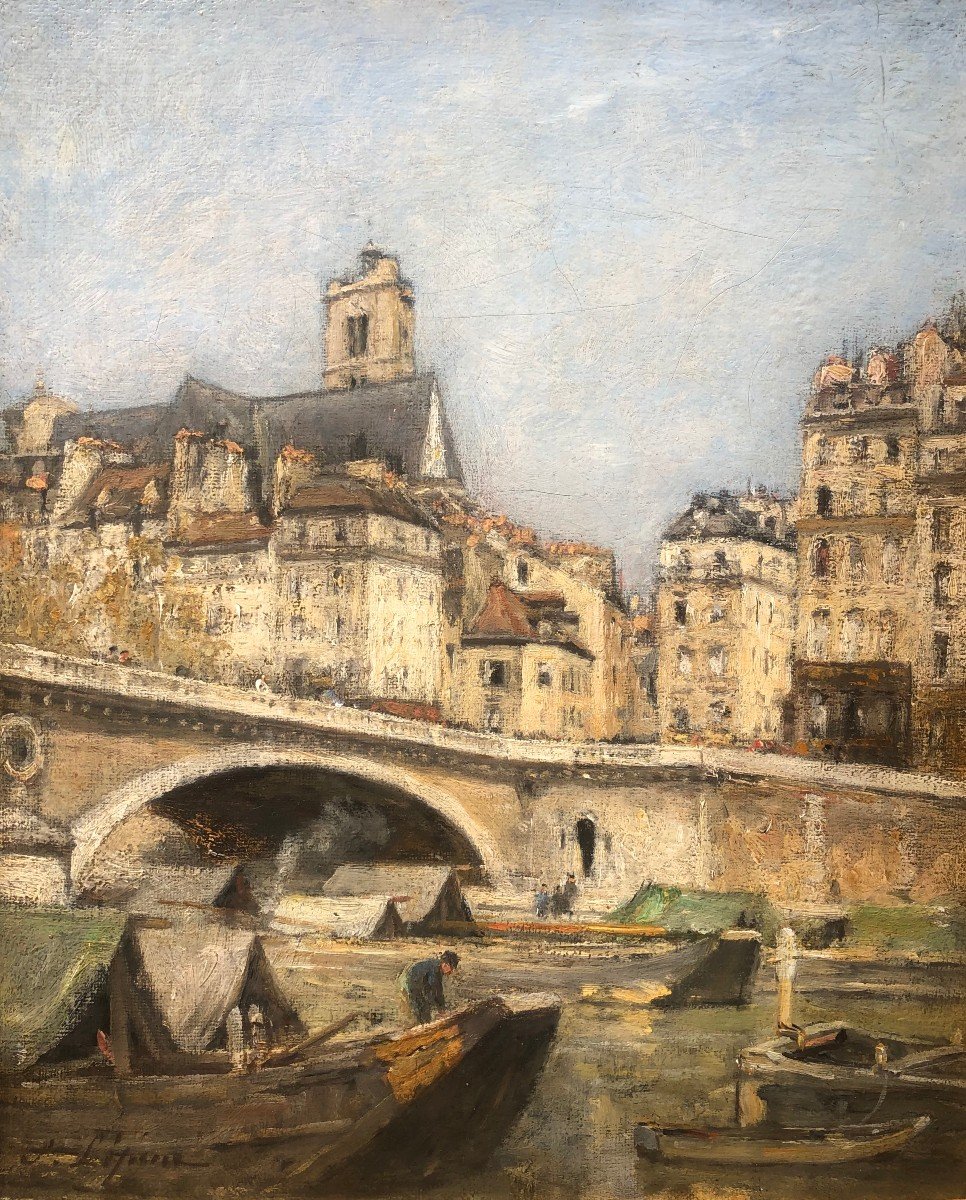 Lepine Stanislas Paris, The Louis Philippe Bridge 1878 Oil On Canvas Signed Catalog Raisonné-photo-4