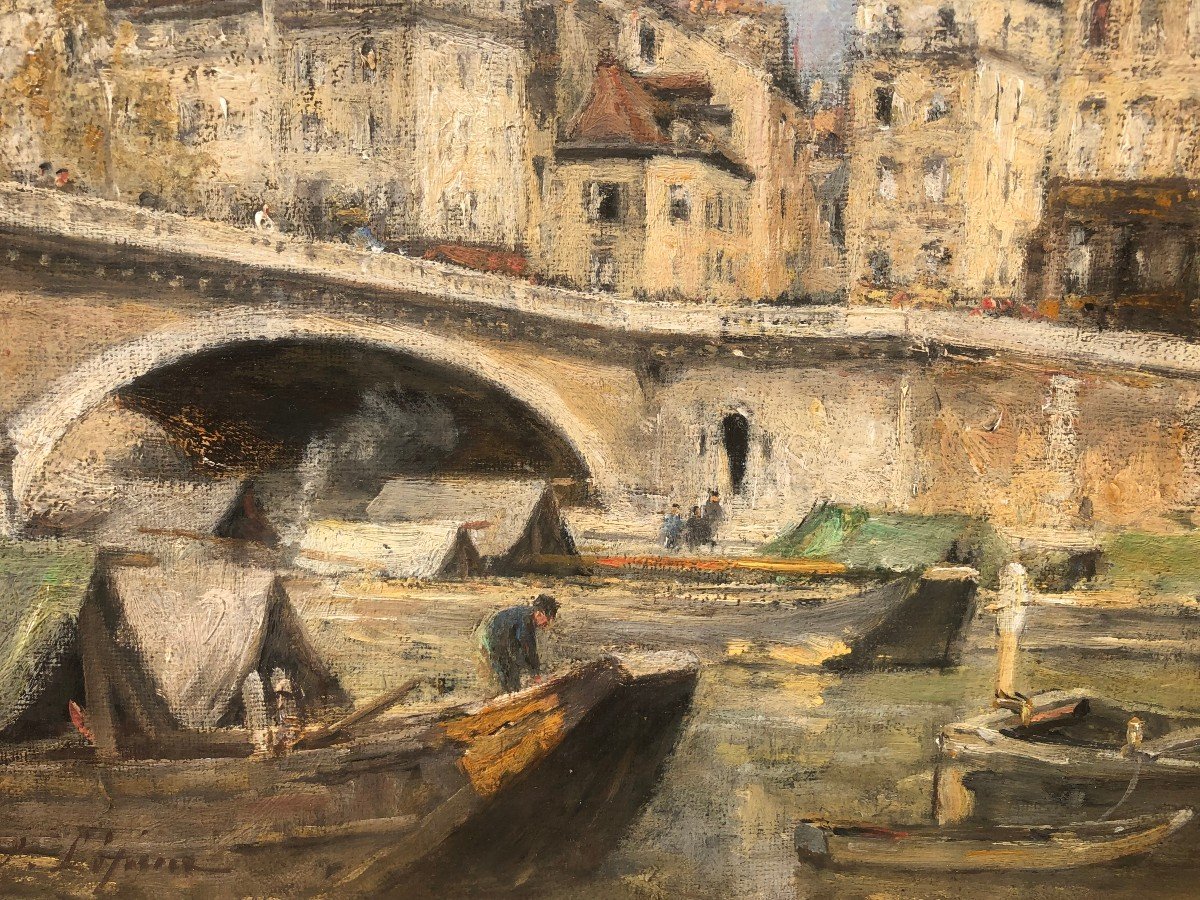 Lepine Stanislas Paris, The Louis Philippe Bridge 1878 Oil On Canvas Signed Catalog Raisonné-photo-5