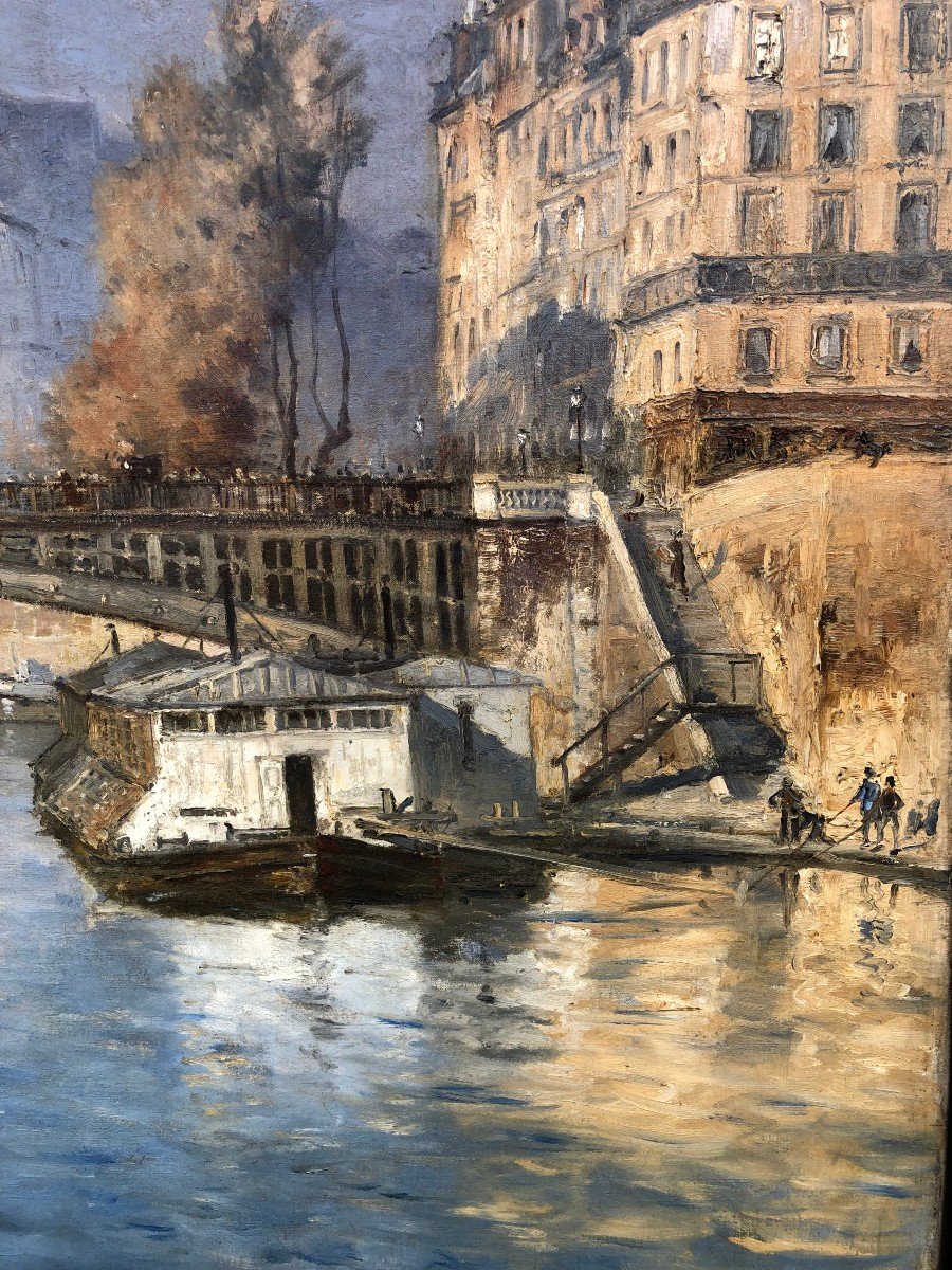 Frank Boggs Ecole Américaine Paris l'Hôtel De Ville Vu Du Pont d'Arcole Huile Sur Toile Signée-photo-2