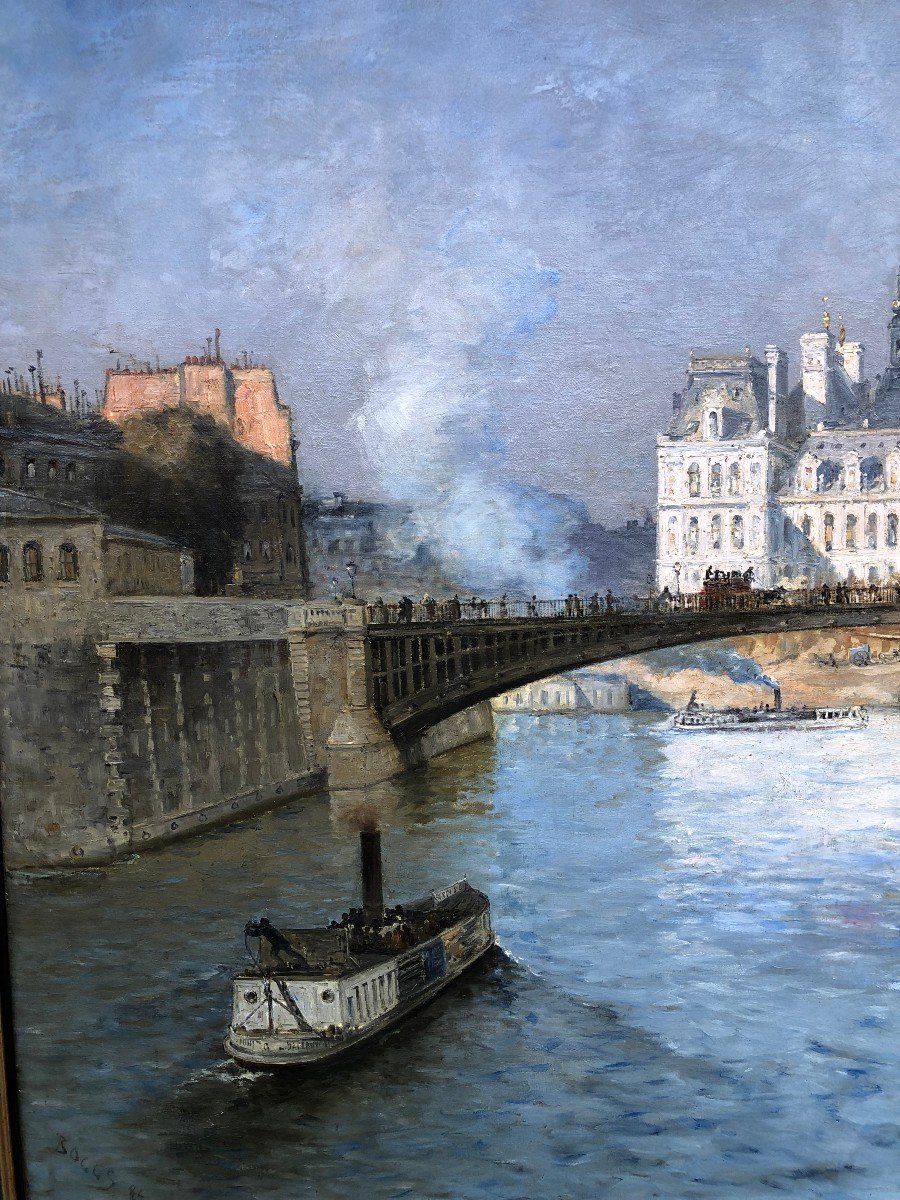 Frank Boggs American School Paris City Hall Seen From The Pont d'Arcole Oil On Canvas Signed-photo-5