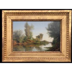 Rozier Jules French Painting 19th Boatman In Colombes In 1858 Oil Signed Certificat