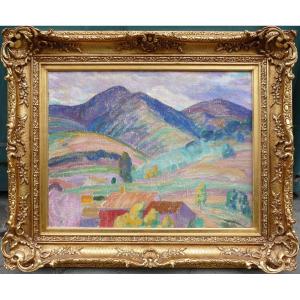 Detroy Léon Landscape Of Provence, The Mas In The Mountain Oil On Canvas Signed ​​​​​​​certificat