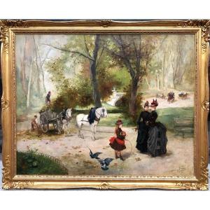 De Paredes Vincent Animation In The Tuileries Garden Oil On Canvas Signed ​​​​​​​certificat