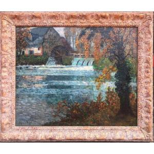 Chigot Eugène Tableau Français Le Moulin à Eau Sur La Rivière Huile Sur Toile Signée Certificat