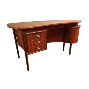 Bureau Scandinave Double Face En Teck à Corps Demi-lune Des Années 1960