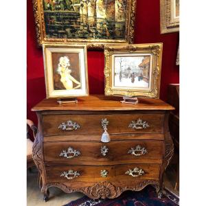 18th Century Commode From Quercy, Louis XV Period In Walnut Opening With 3 Drawers