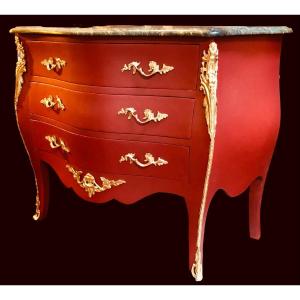 Commode De Style Louis XV Ouvrant Par Trois Tiroirs En Bois Peint