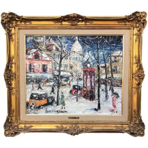 Genin Lucien Painting 20th Century Paris Montmartre Place Du Tertre In Winter Painting 20th Century Certificate