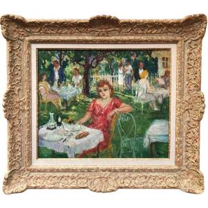 Cosson Marcel Painting 20th Lunch In The Countryside Oil On Panel Signed Certificate 