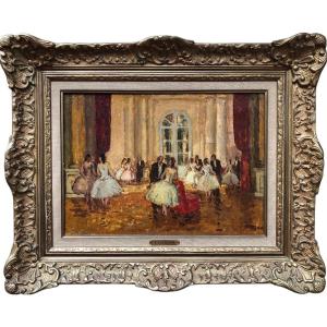 Cosson Marcel Painting 20th The Subscribers' Lounge Oil Canvas Signed Certificate Of Authenticity