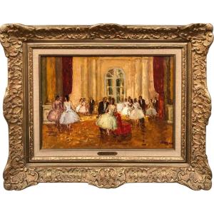 Cosson Marcel Painting 20th The Subscribers' Lounge Oil Canvas Signed Certificate Of Authenticity