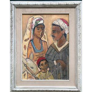 Faraht Ammar Tunisian Family Oil On Panel Signed