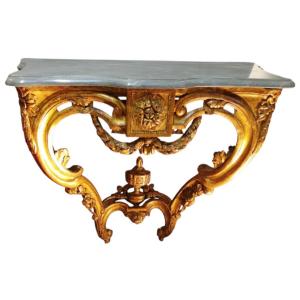 Console D’applique époque Transition Louis XV/louis XVI Bois Sculpté Doré Dessus De Marbre 