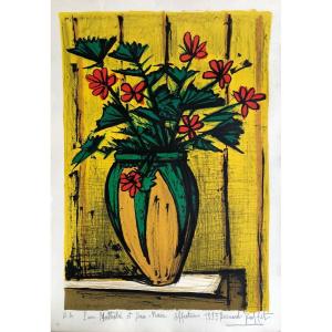 Buffet Bernard Bouquet Fleurs Dans Une Potiche Lithographie Couleurs Signéecertificatd’authenti