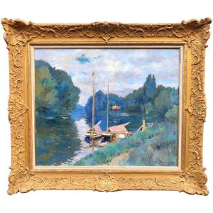 Pinot Albert La Seine Argenteuil 1926 Huile Toile Signée Datée Titrée Certificat D’authenticité