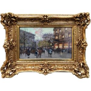 Galien Laloue Painting 20th Paris Animation 3 Quartiers La Madeleine Gouache Watercolor Certificate