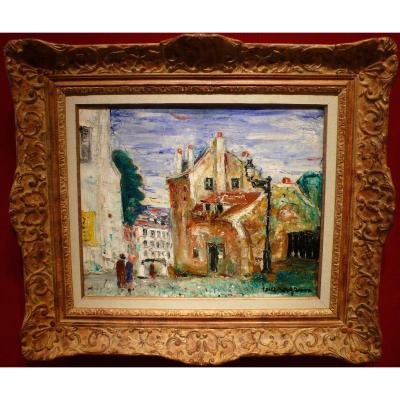 Genin Lucien Painting 20th Century View Of Paris Montmartre House Of Mimi Pinson Oil Signed