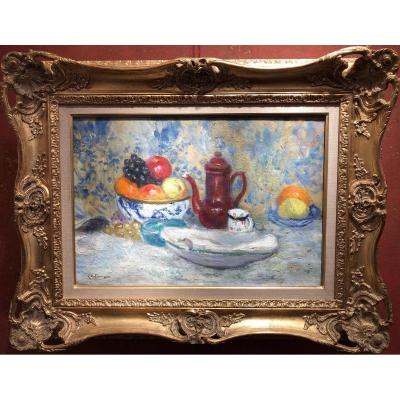 Camoin Charles Tableau Français Postimpressionniste 20è Nature Morte Coupe Fruits Huile Signée