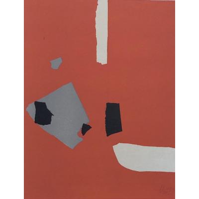 Nicolas De Staël ( d'Après ) Composition Sur Fond Orange, Lithographie De 1958